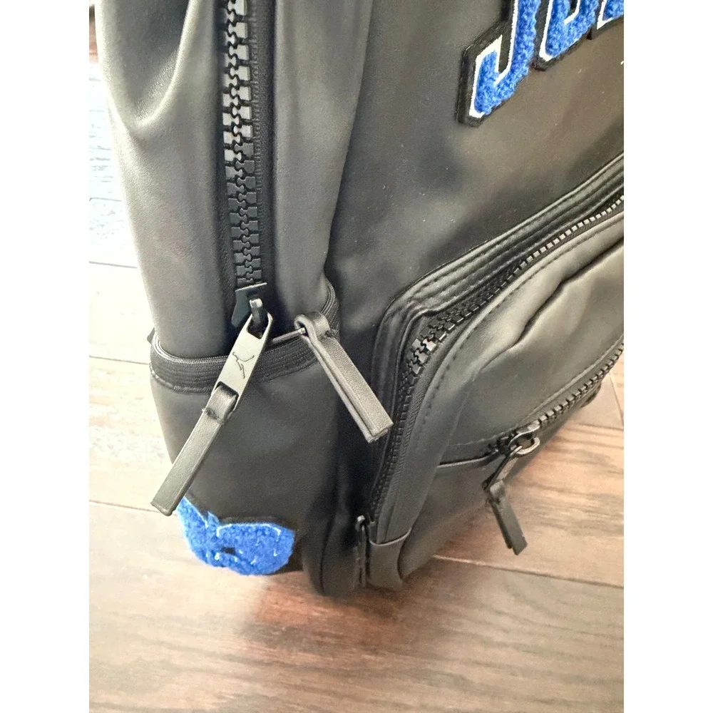 Jordan MVP Backpack Black Blue Chenille Patches Faux Leather Bag MA0899-023